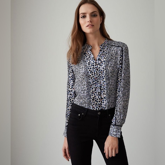Reiss Tops - REISS Ottilie Floral Printed Blouse Size 10 Viscose Button Front Long Sleeve